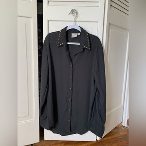 Black semi sheer button up top with tiny star stud details